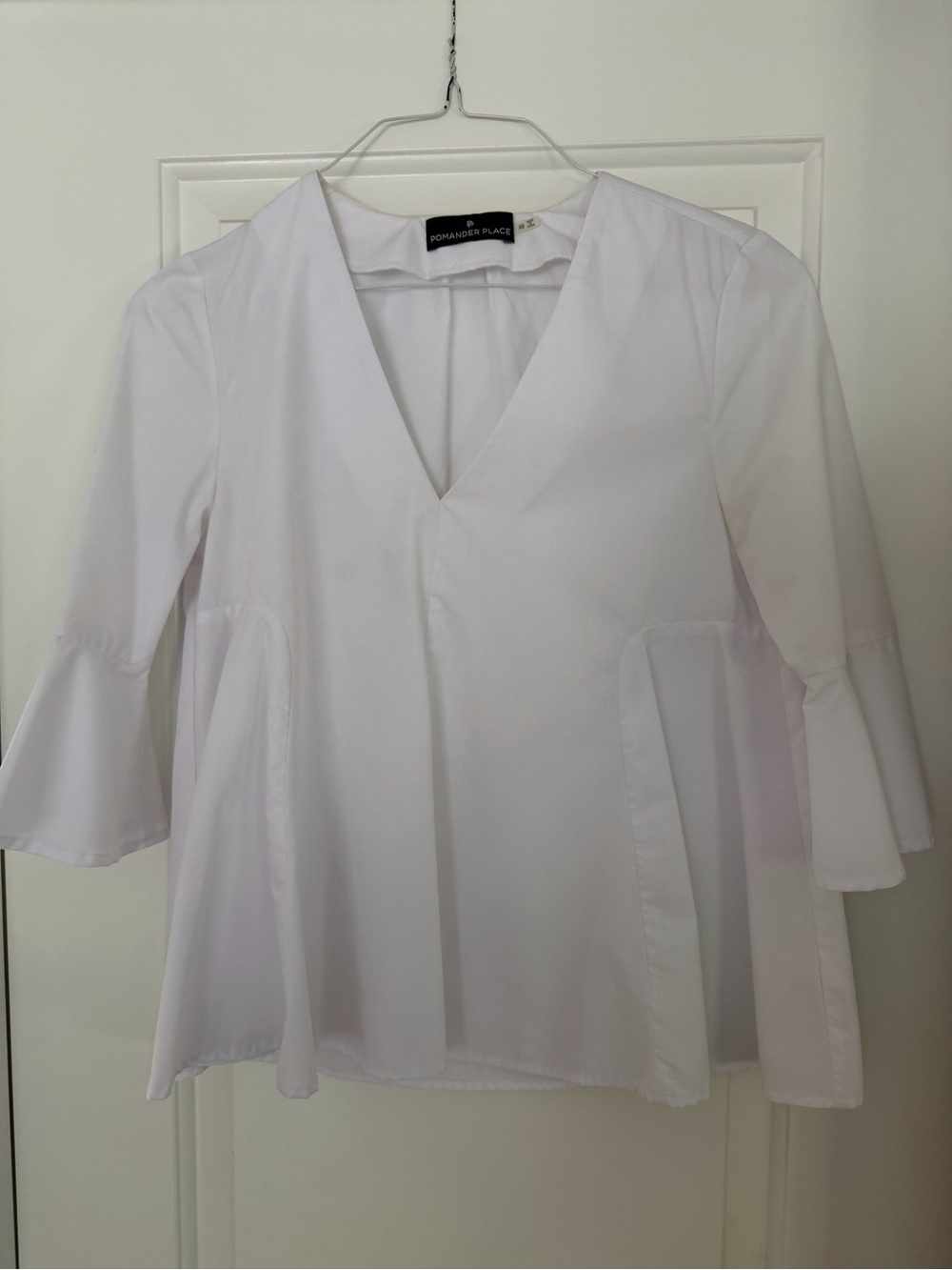 Pomander Place White V-Neck Bell Sleeve Blouse